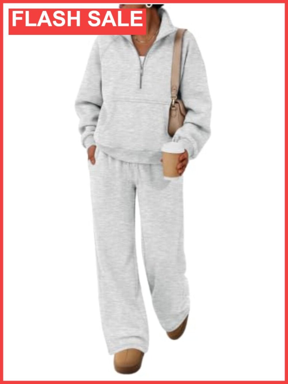 Women's 2-Piece Sweatsuit Set Half-Zip Fleece-Lined Cotton Blend